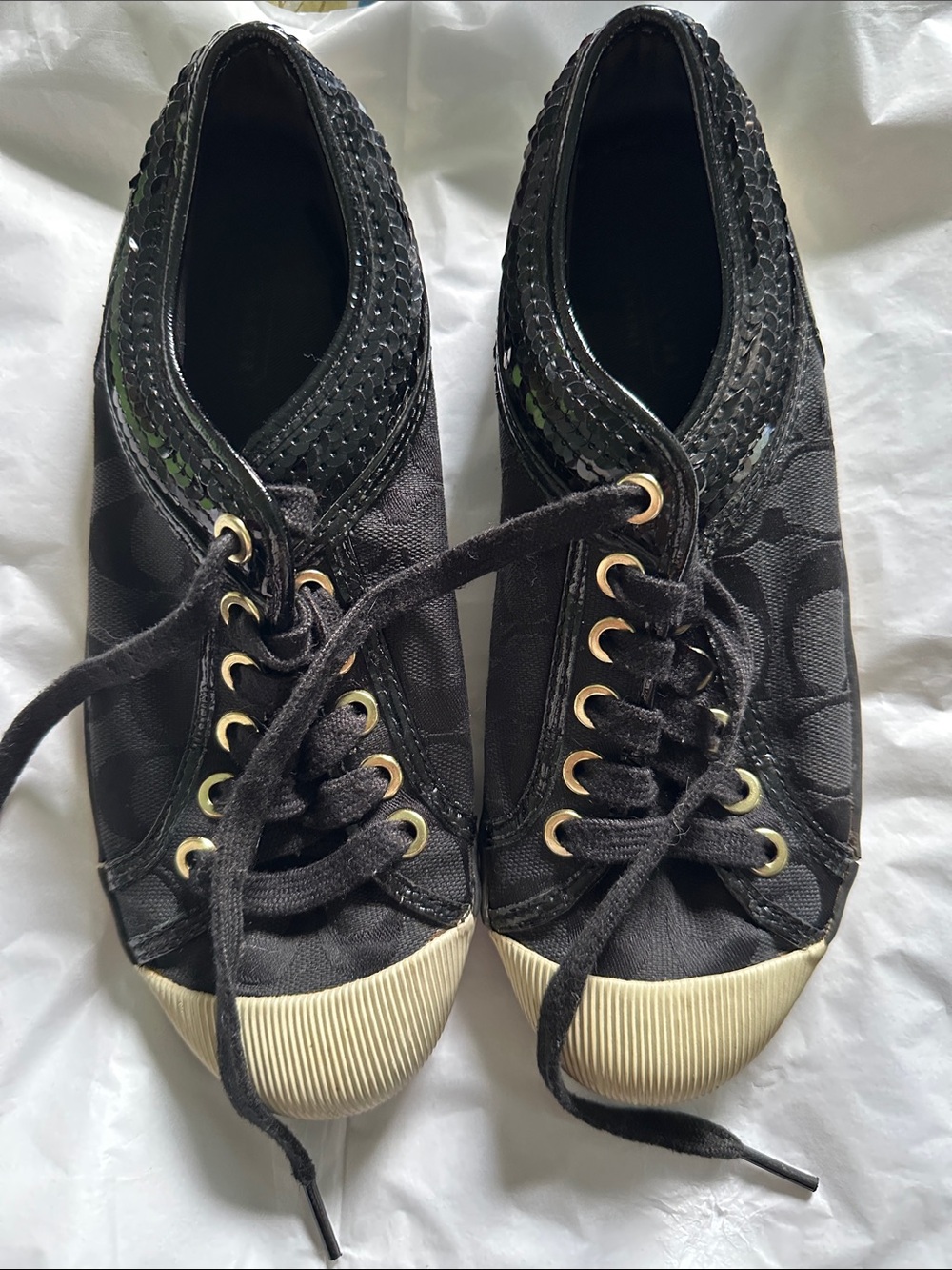 Coach Black Lace-Up Sneakers with Patent Trim